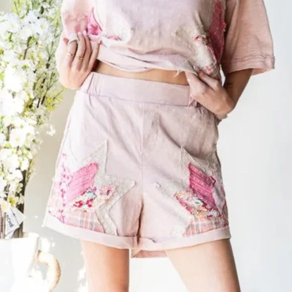 Oli & Hali The Anna Shorts Large Pink Patchwork Star High Rise